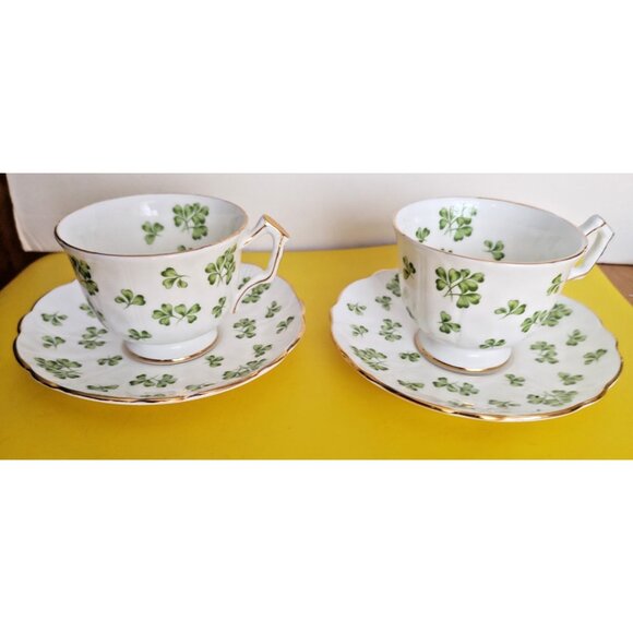 Vintage Aynsley Shamrock Bone China Footed Cup and Saucer Sets (2sets) - Picture 1 of 12